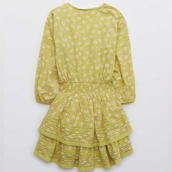 $75 Aerie Size Medium Green Floral Boho Lightweight Rock 'n' Ruffle Mini Dress - Picture 2 of 5